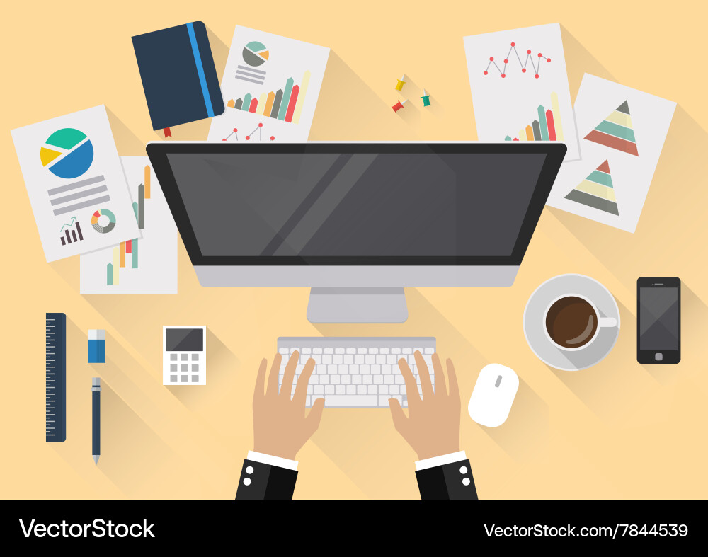 Office workspace flat style in top view vector image
