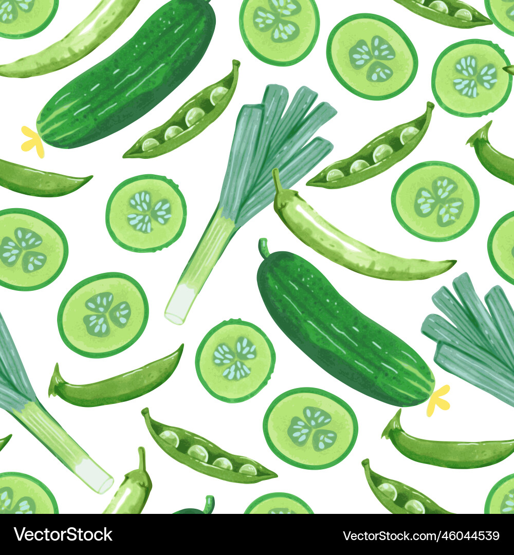 Seamless pattern with cucumber pea pepper Seamless pattern with cucumber pea pepper vector image