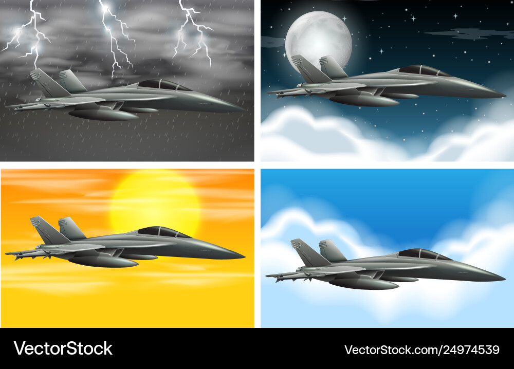 Set army plane on different weather Set army plane on different weather vector image