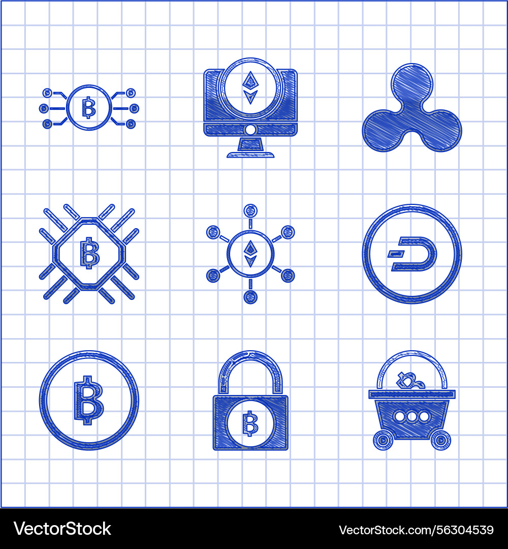 Set blockchain technology ethereum eth lock Set blockchain technology ethereum eth lock vector image