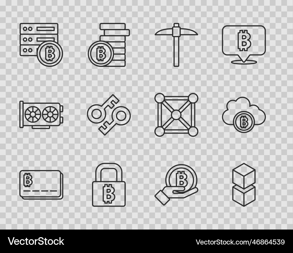 Set line credit card with bitcoin blockchain Set line credit card with bitcoin blockchain vector image