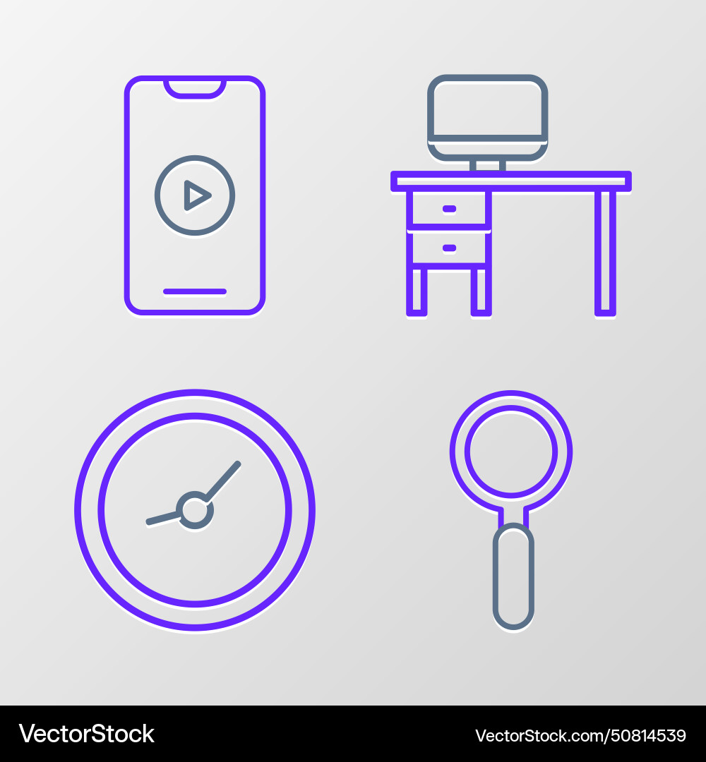 Set line magnifying glass clock computer monitor Set line magnifying glass clock computer monitor vector image