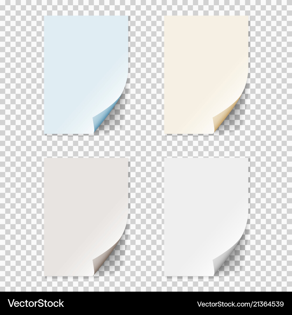 Set of empty paper sheets with curled corners vector image