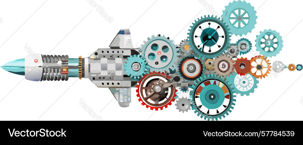 Steampunk rocket with gears and cogs design Vector Image