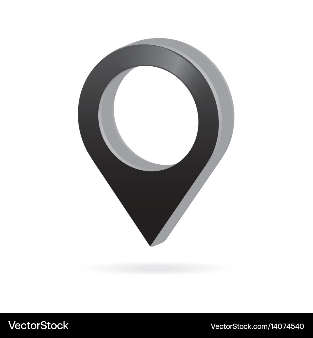 3D Black Map Pointer Icon - GPS Marker vector image