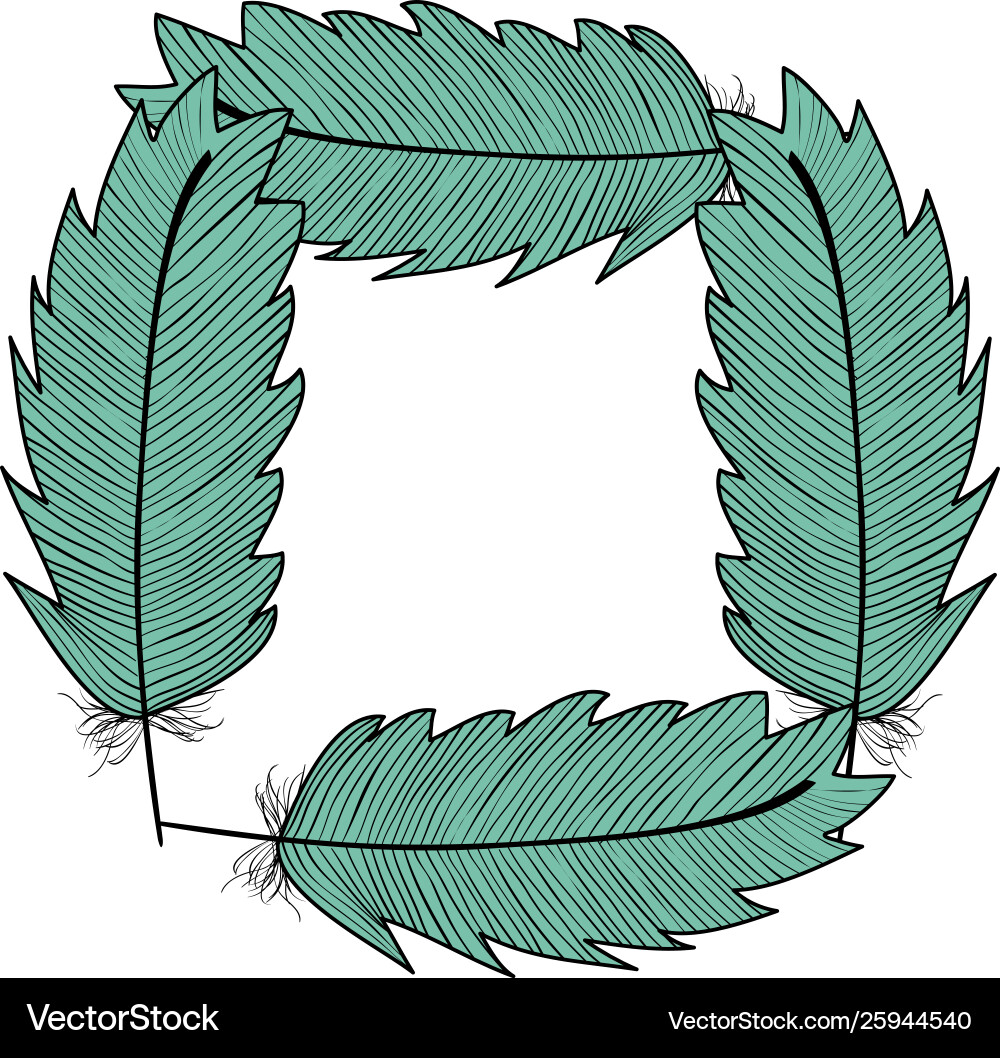Circular bohemian frame with feathers vector image