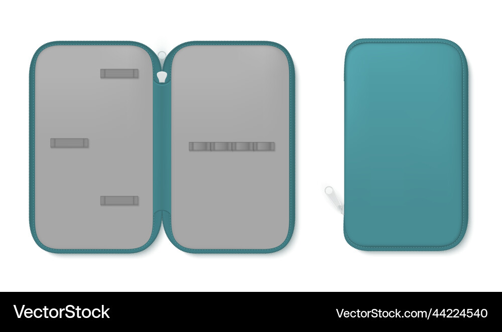 Closed and open empty pencil case with zip set vector image