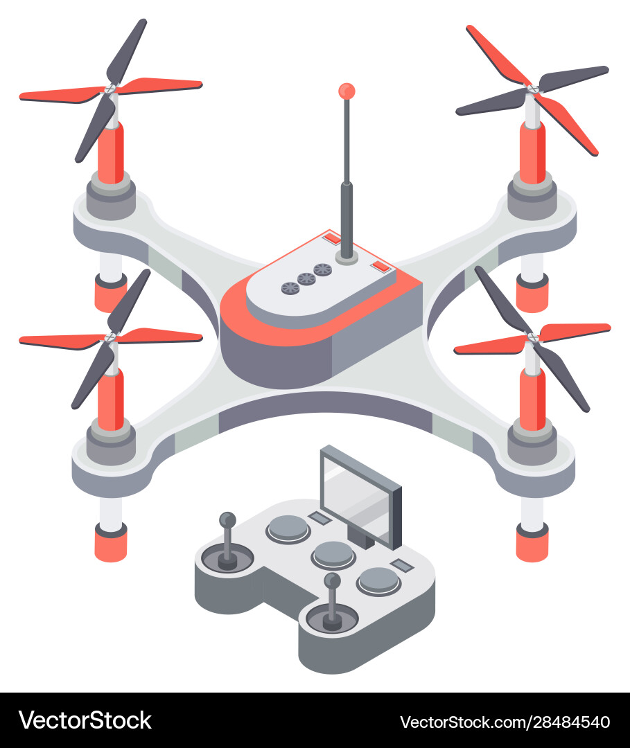 Quadcopter and remote controller drone Quadcopter and remote controller drone Vector Image