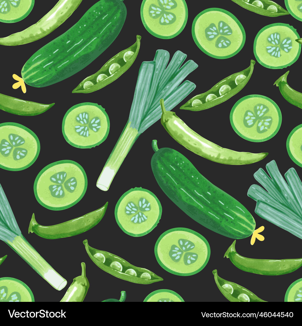 Seamless pattern with cucumber pea pepper Seamless pattern with cucumber pea pepper vector image