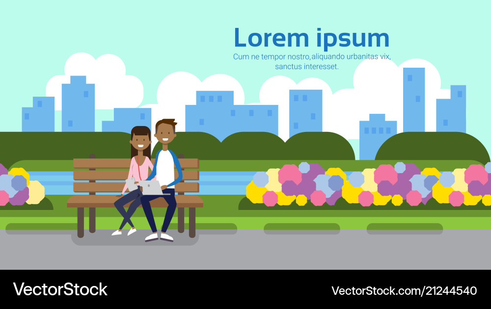 Stadtpark african Paar Mann mit Laptop Frau Stadtpark african Paar Mann mit Laptop Frau vektorbild