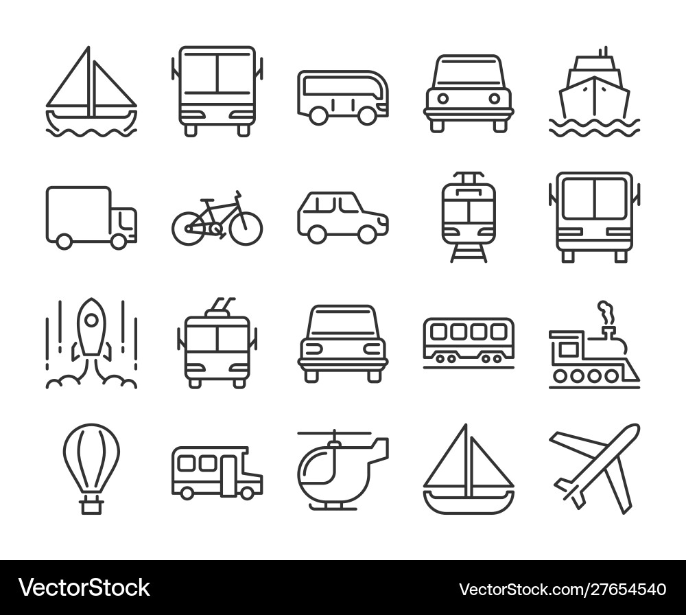 Transport Icon Set - Line Art Vector Image