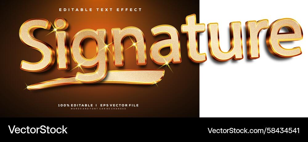 3D Signature Text Effect - Modern Style Vector Image