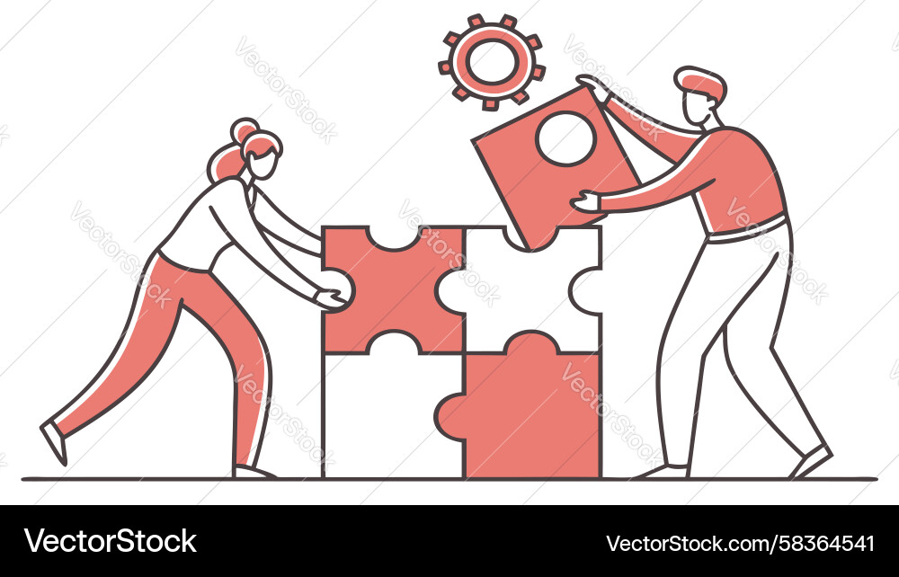 Collaborative Puzzle Solving Vector Image