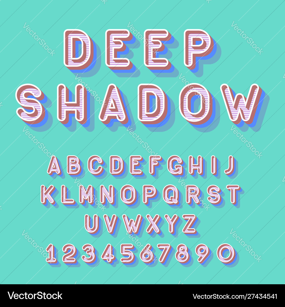 Cool deep isometric font alphabet letters numbers vector image