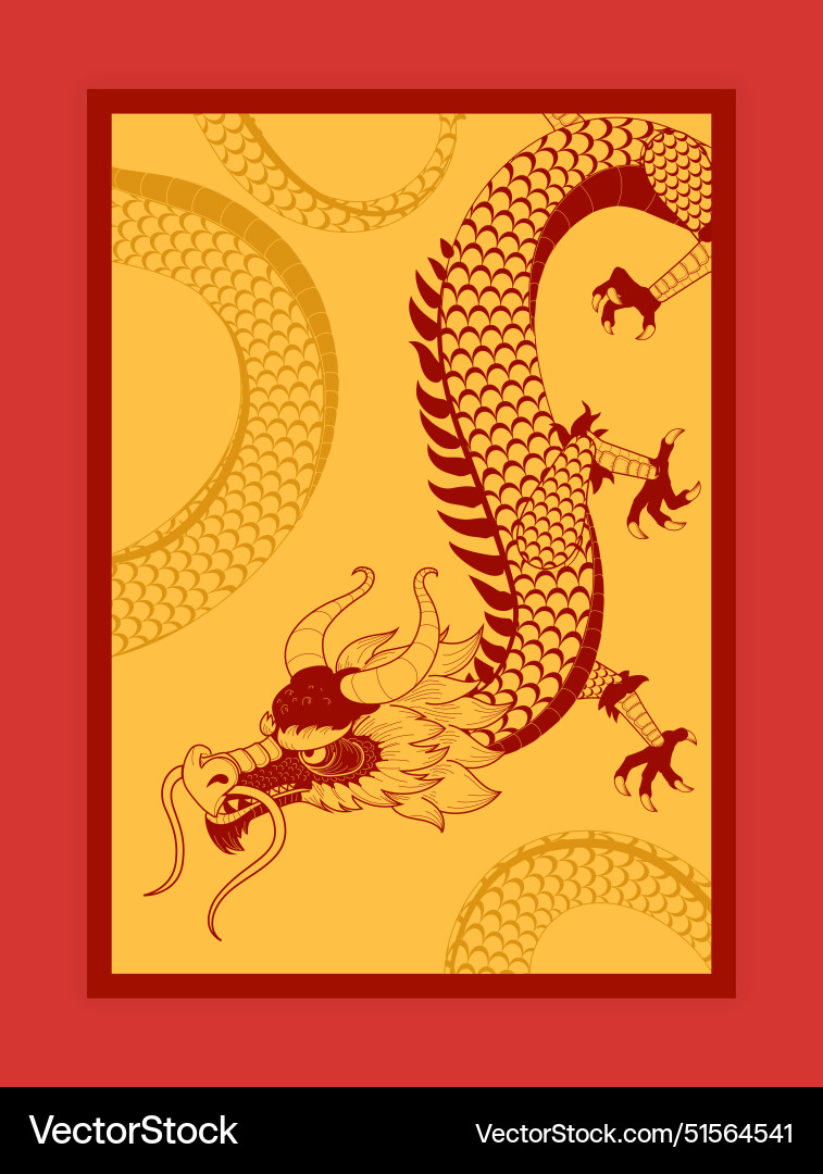 Gold dragon poster red traditional chesnee symbol Gold dragon poster red traditional chesnee symbol vector image