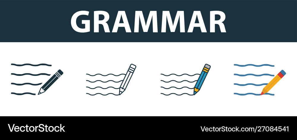 Grammar icon set four elements in different styles Grammar icon set four elements in different styles Vector Image