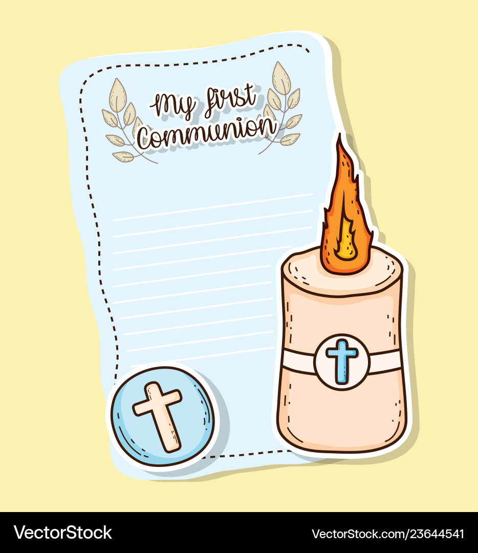 My first communion card with host wafer and candle Vector Image