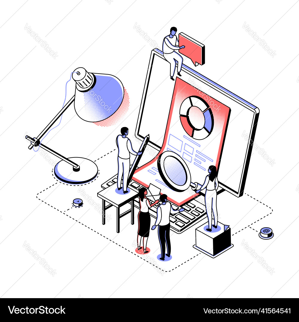 Online data analysis - modern line isometry design Online data analysis - modern line isometry design vector image