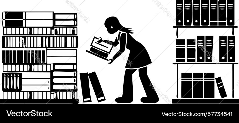 Person by bookshelf in a library design Vector Image