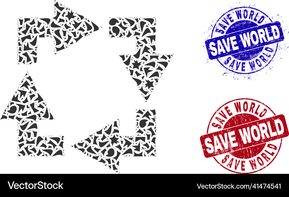 Recycle mosaic of shards with save world distress Recycle mosaic of shards with save world distress vector image