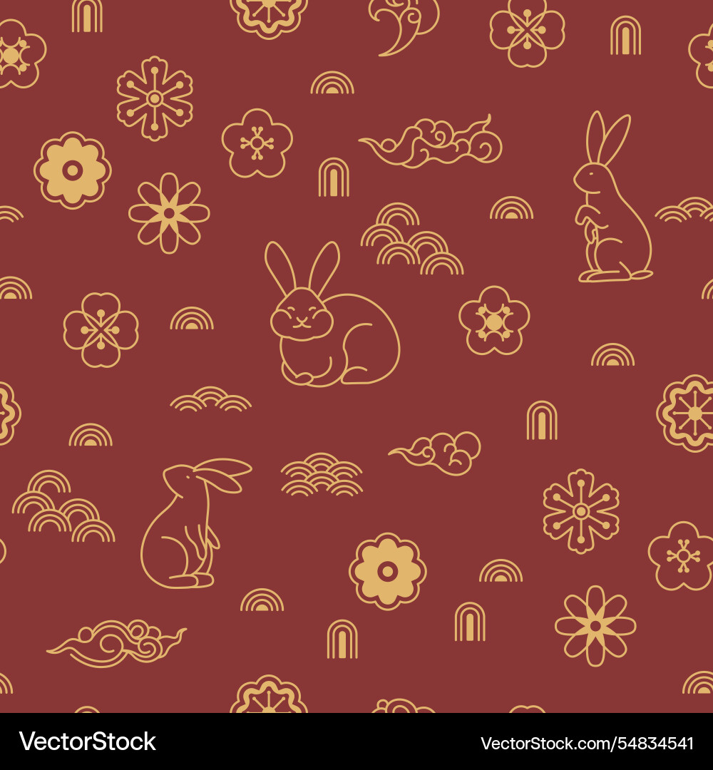 Red rabbit seamless pattern design vector image