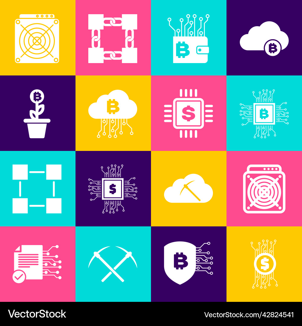 Set cryptocurrency bitcoin in circuit asic miner Set cryptocurrency bitcoin in circuit asic miner Vector Image