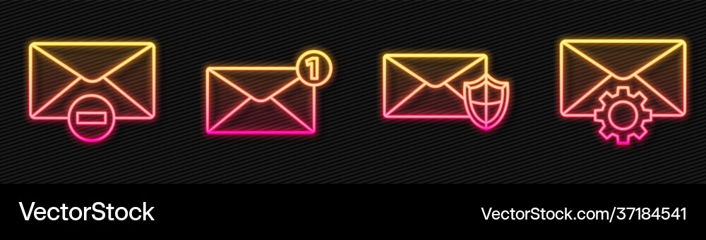 Set line envelope with shield delete Set line envelope with shield delete vector image