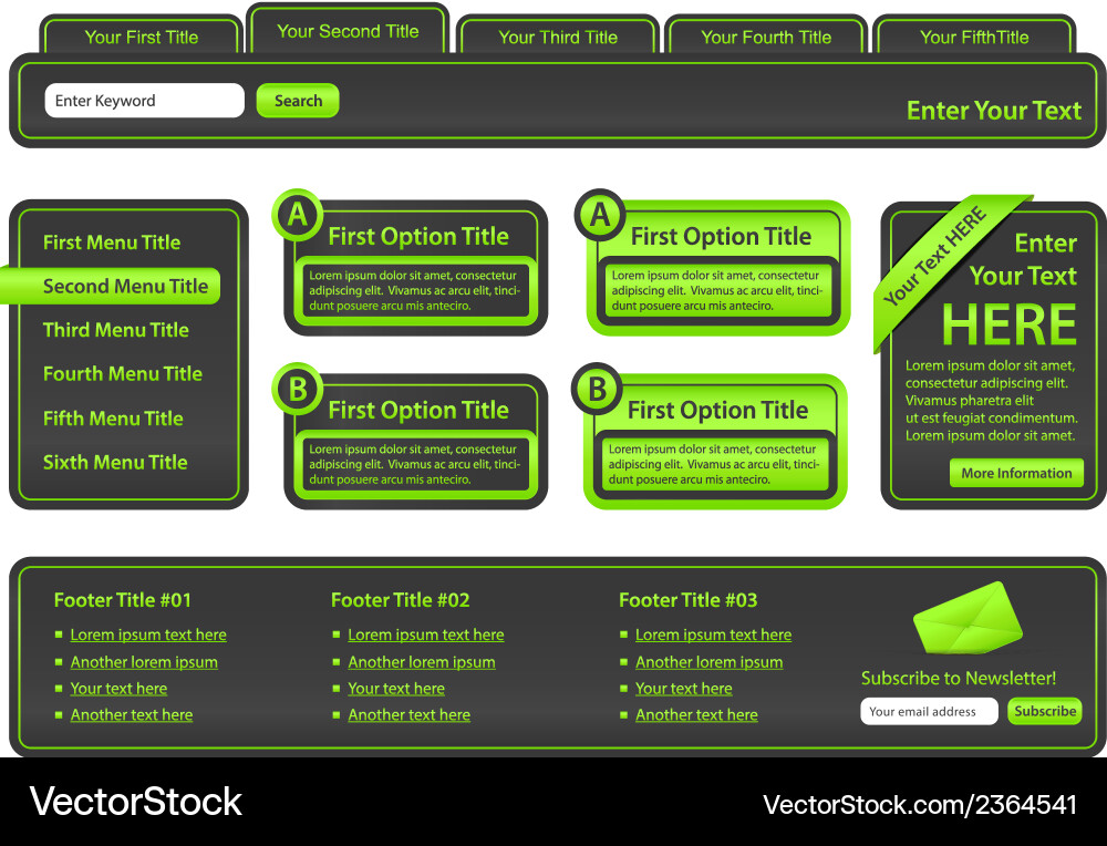Set of website elements with top menu side vector image