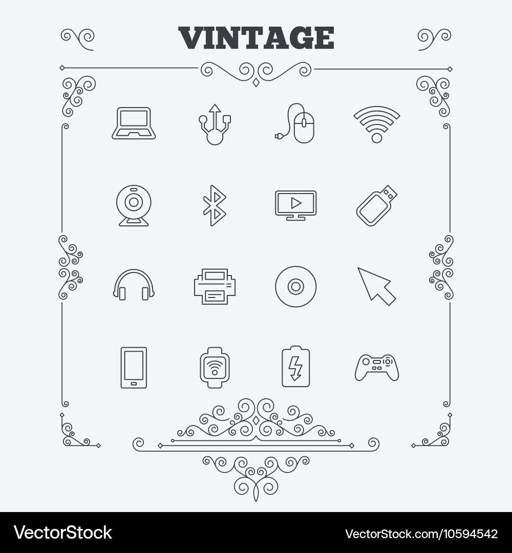 Computer elements icons notebook usb port Vector Image