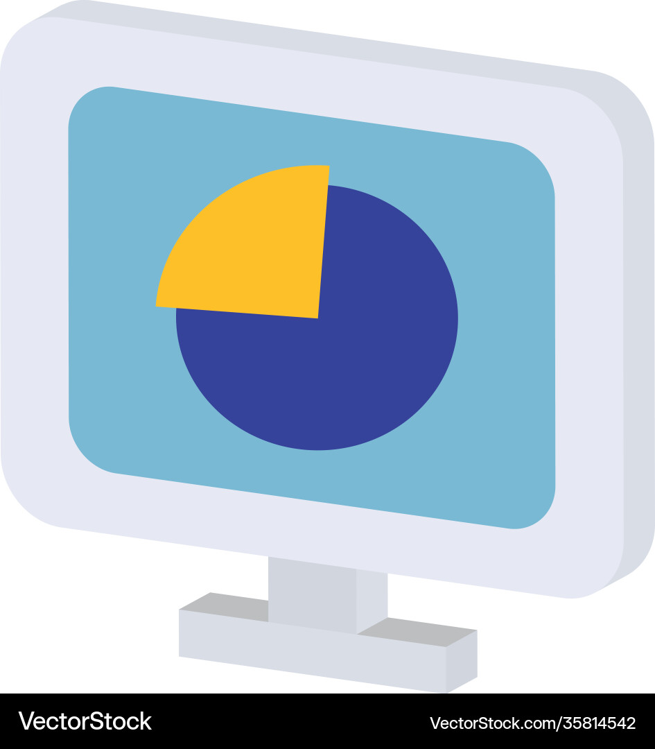 Computer with pie chart on screen flat style vector image