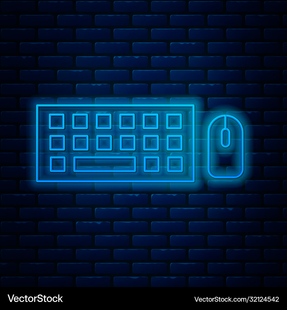 Glowing neon line computer keyboard and mouse icon Glowing neon line computer keyboard and mouse icon Vector Image