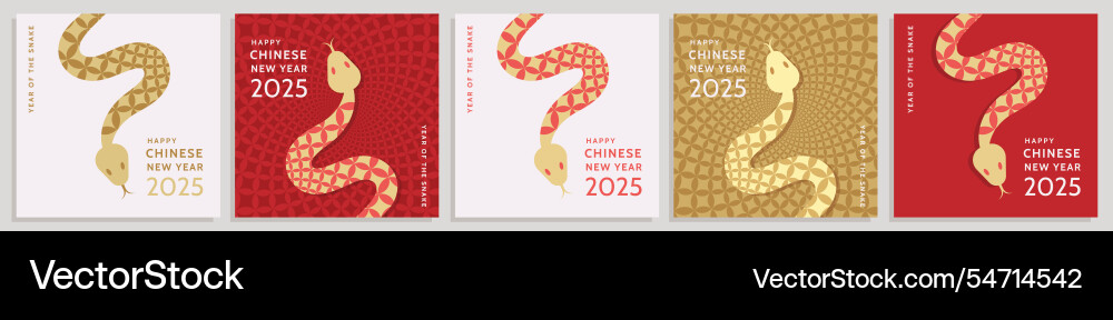 Happy chinese new year 2025 set of greeting cards Happy chinese new year 2025 set of greeting cards vector image