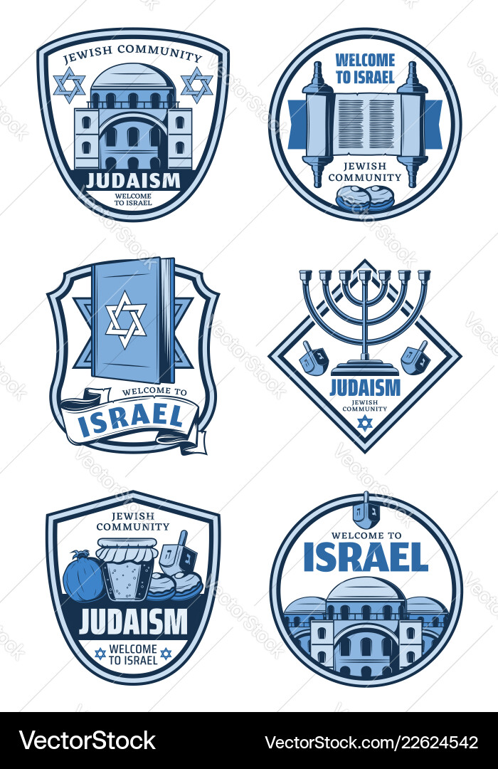 Jewish religion welcome to israel badges vector image