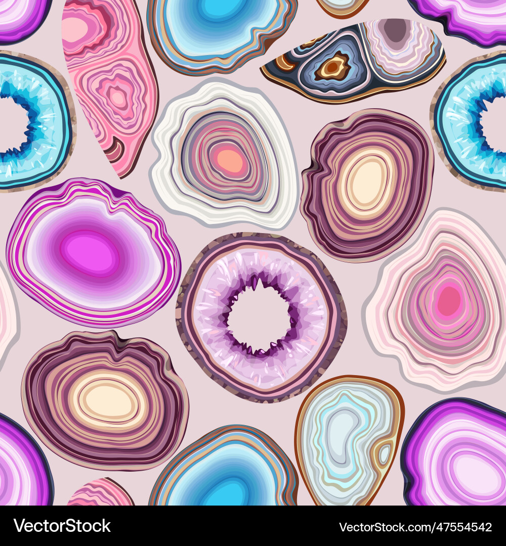 Seamless pattern with geode and agate cuts vector image
