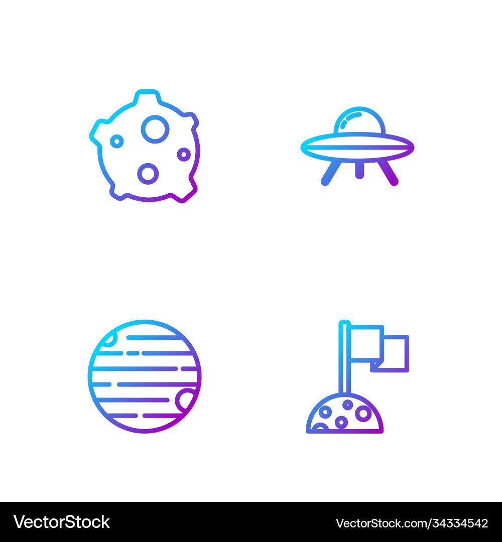 Set line moon with flag planet asteroid and ufo Set line moon with flag planet asteroid and ufo vector image