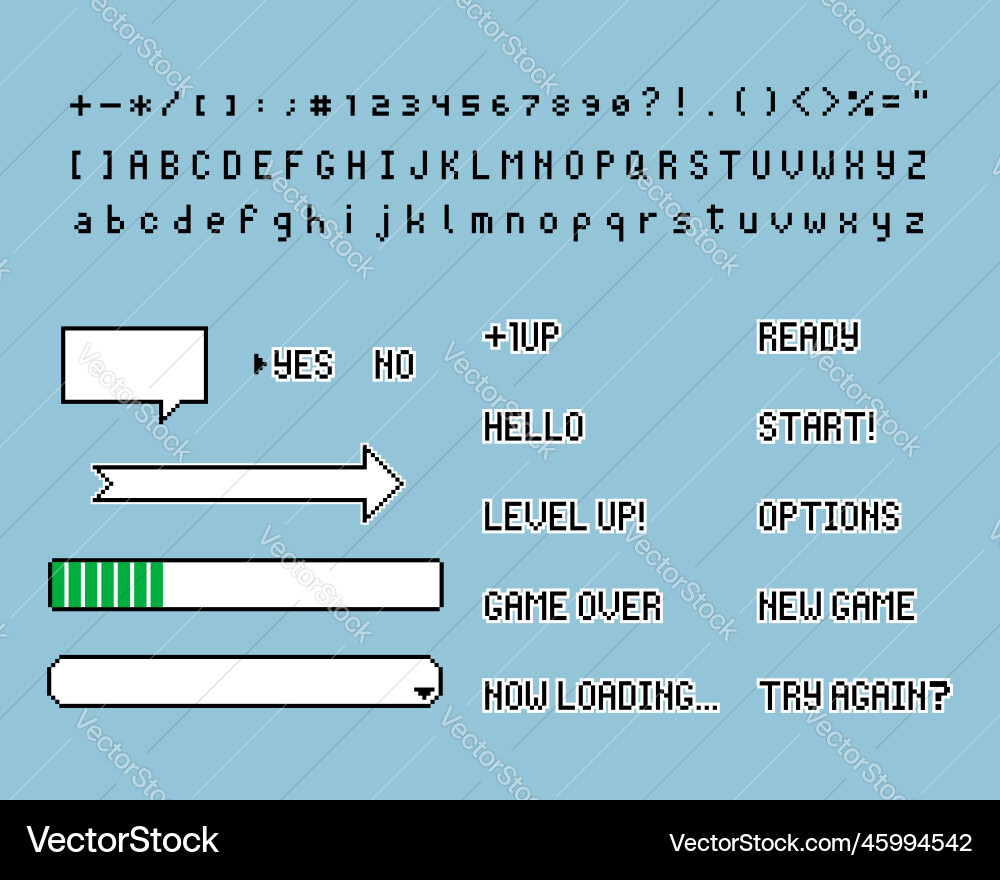 Set of retro game 8 bit line pixel speech bubble Set of retro game 8 bit line pixel speech bubble vector image