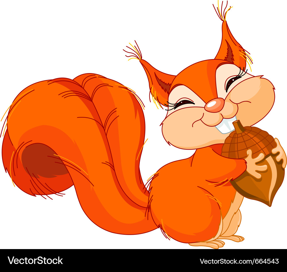 Adorable Cartoon Squirrel with Acorn Vector Image