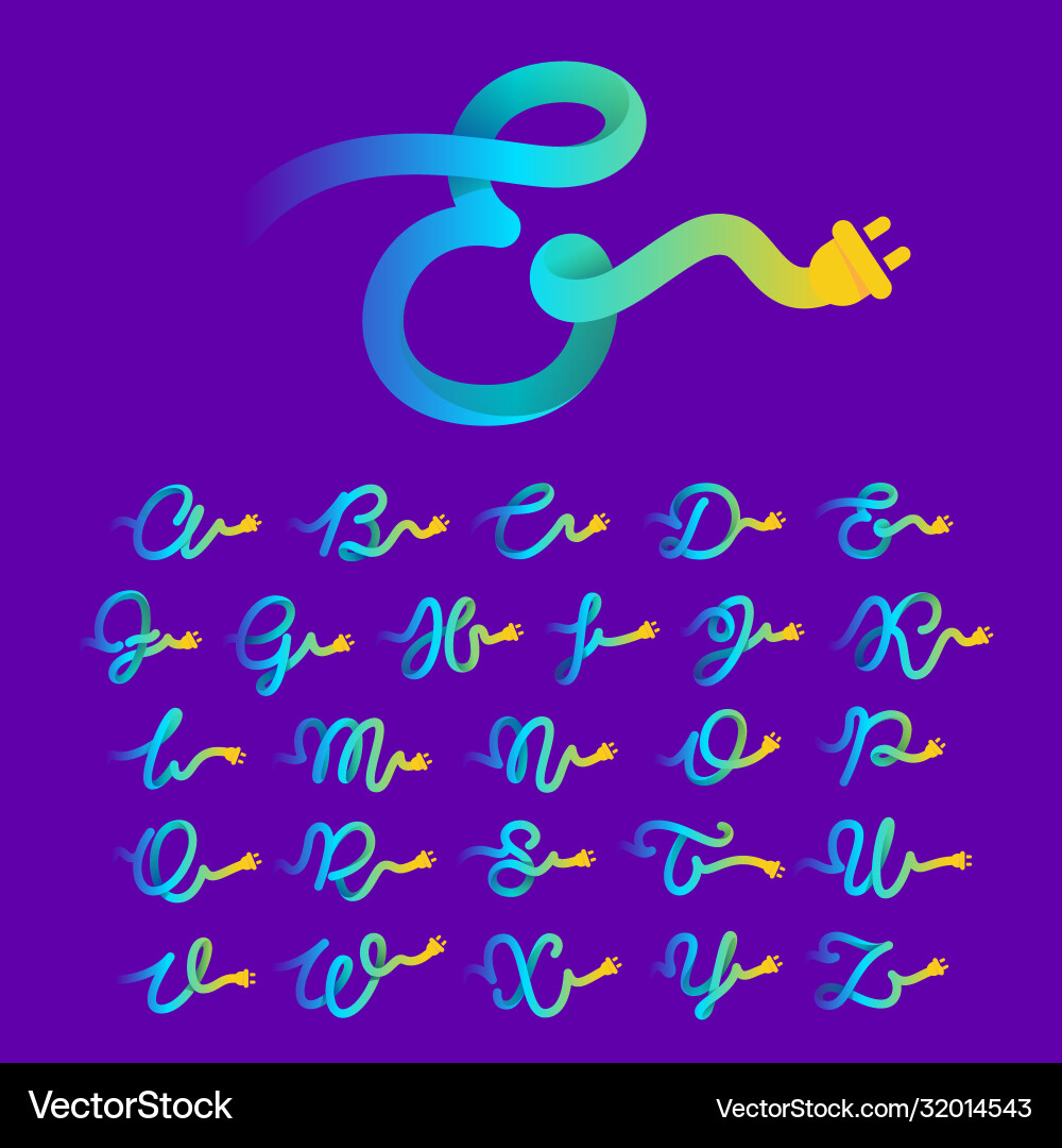 Alphabet with curl cable and plug adapter Alphabet with curl cable and plug adapter vector image