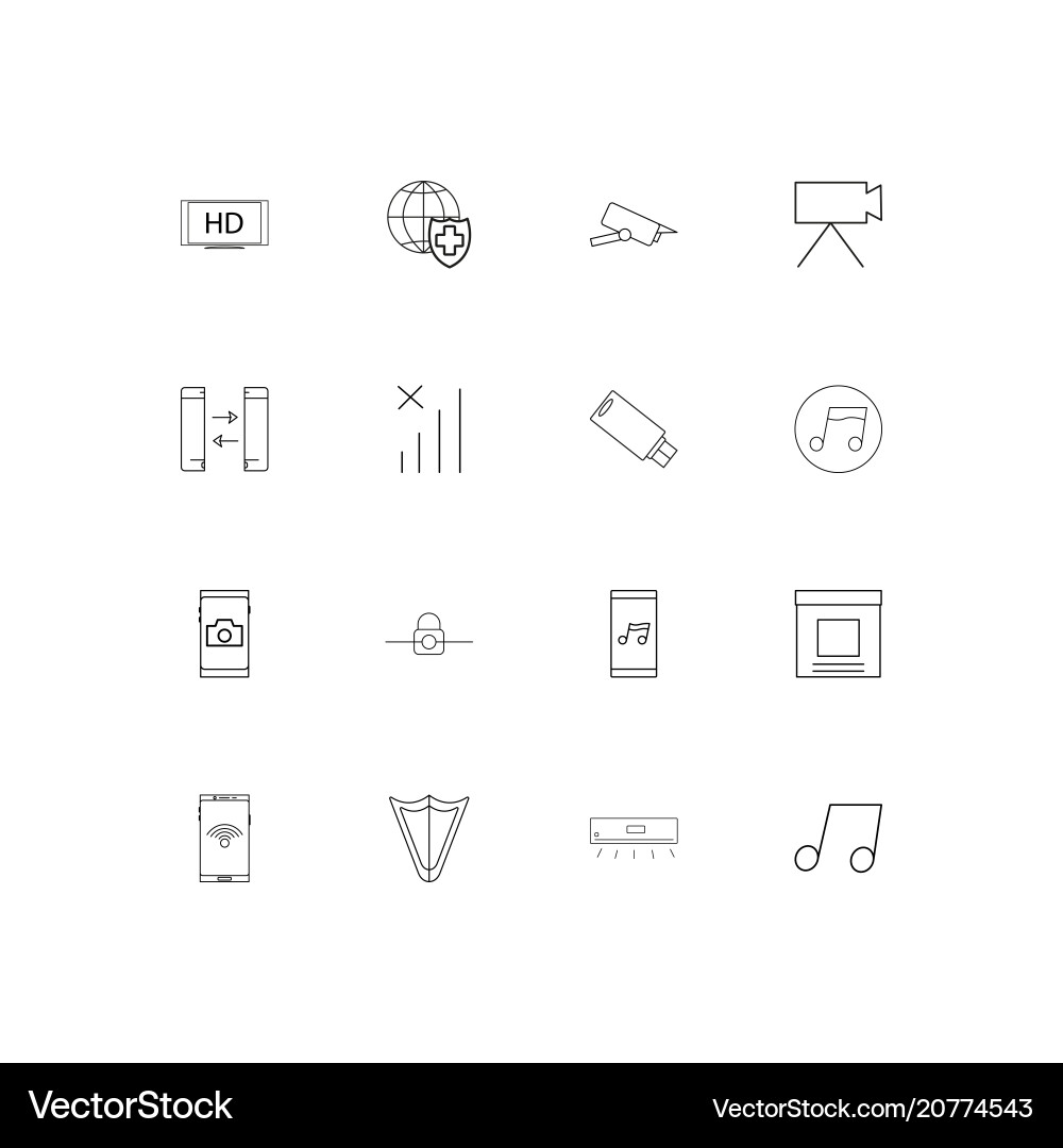 Devices linear thin icons set outlined simple vector image