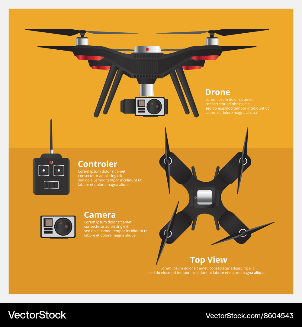 Drone with controller and camera vector image