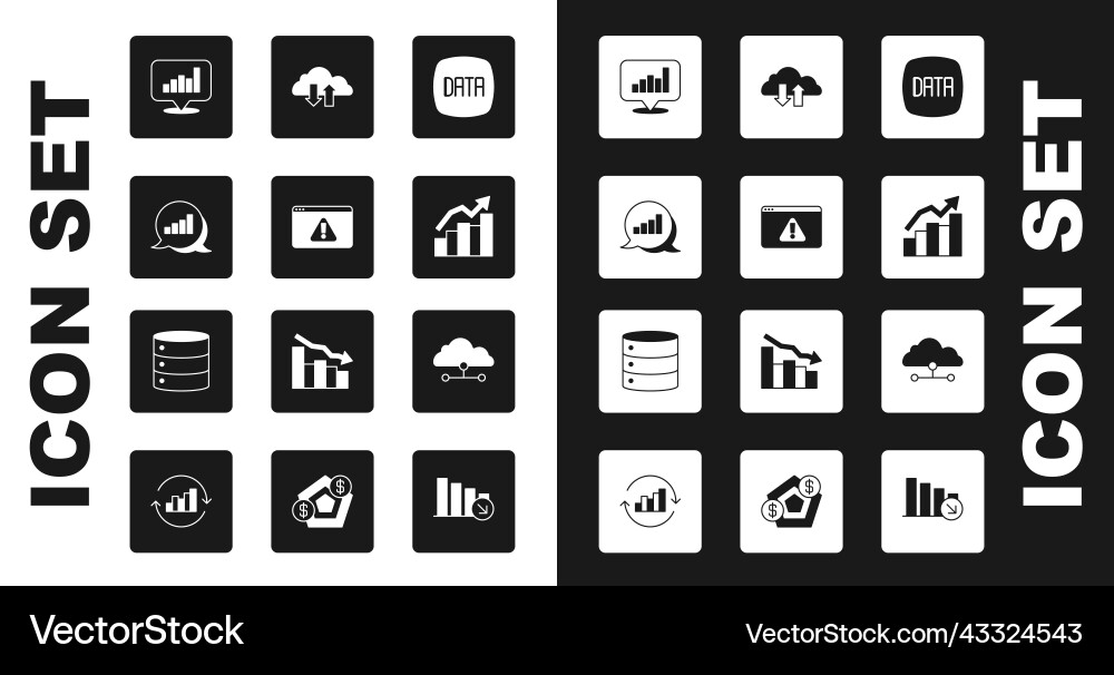 Set data analysis browser with exclamation mark Set data analysis browser with exclamation mark Vector Image
