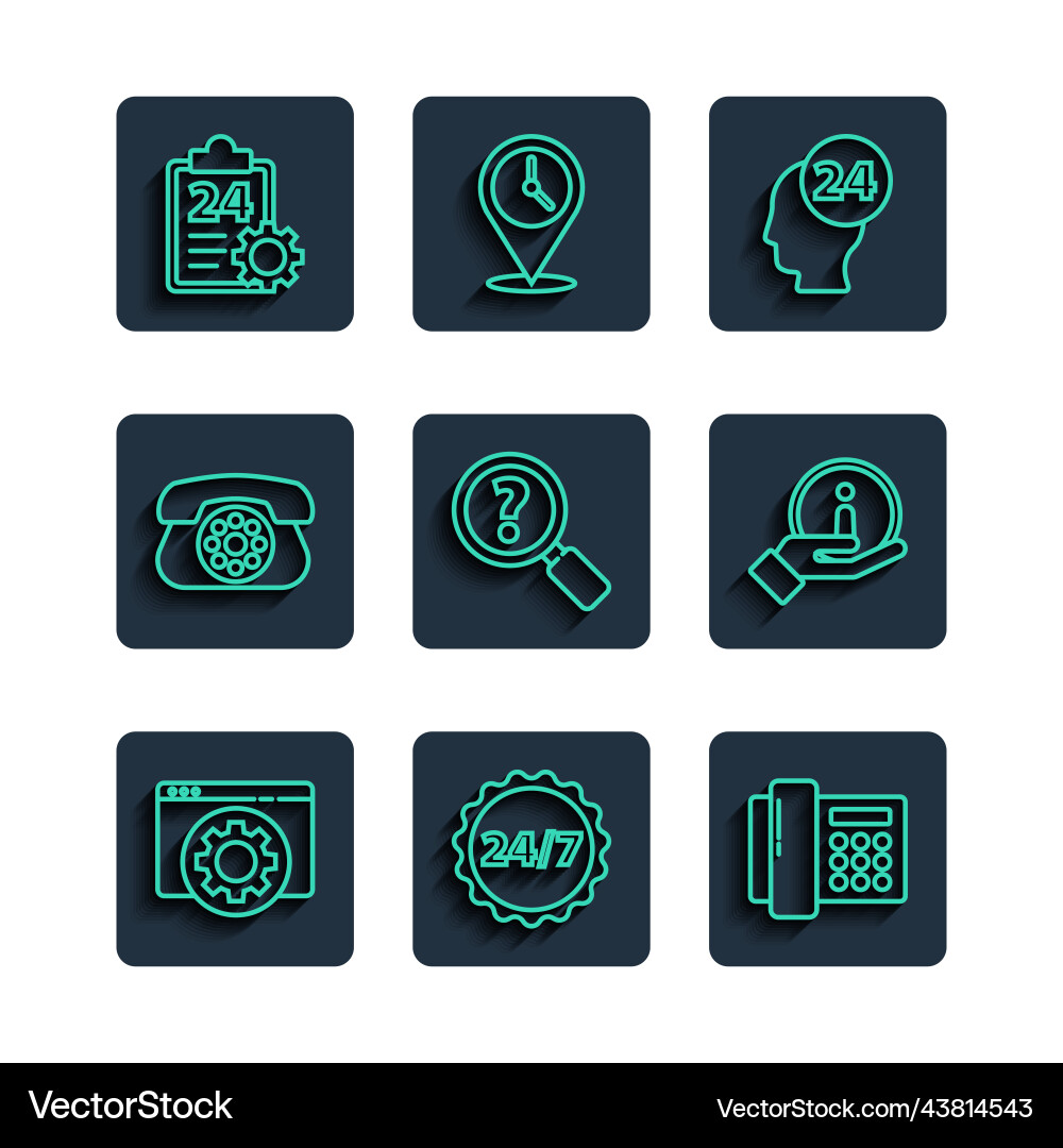 Set line browser setting clock 24 hours Set line browser setting clock 24 hours vector image