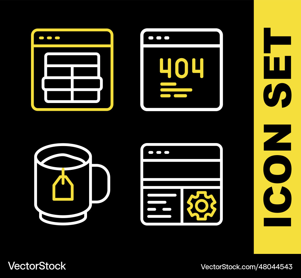 Set line page with a 404 error debugging cup Set line page with a 404 error debugging cup Vector Image