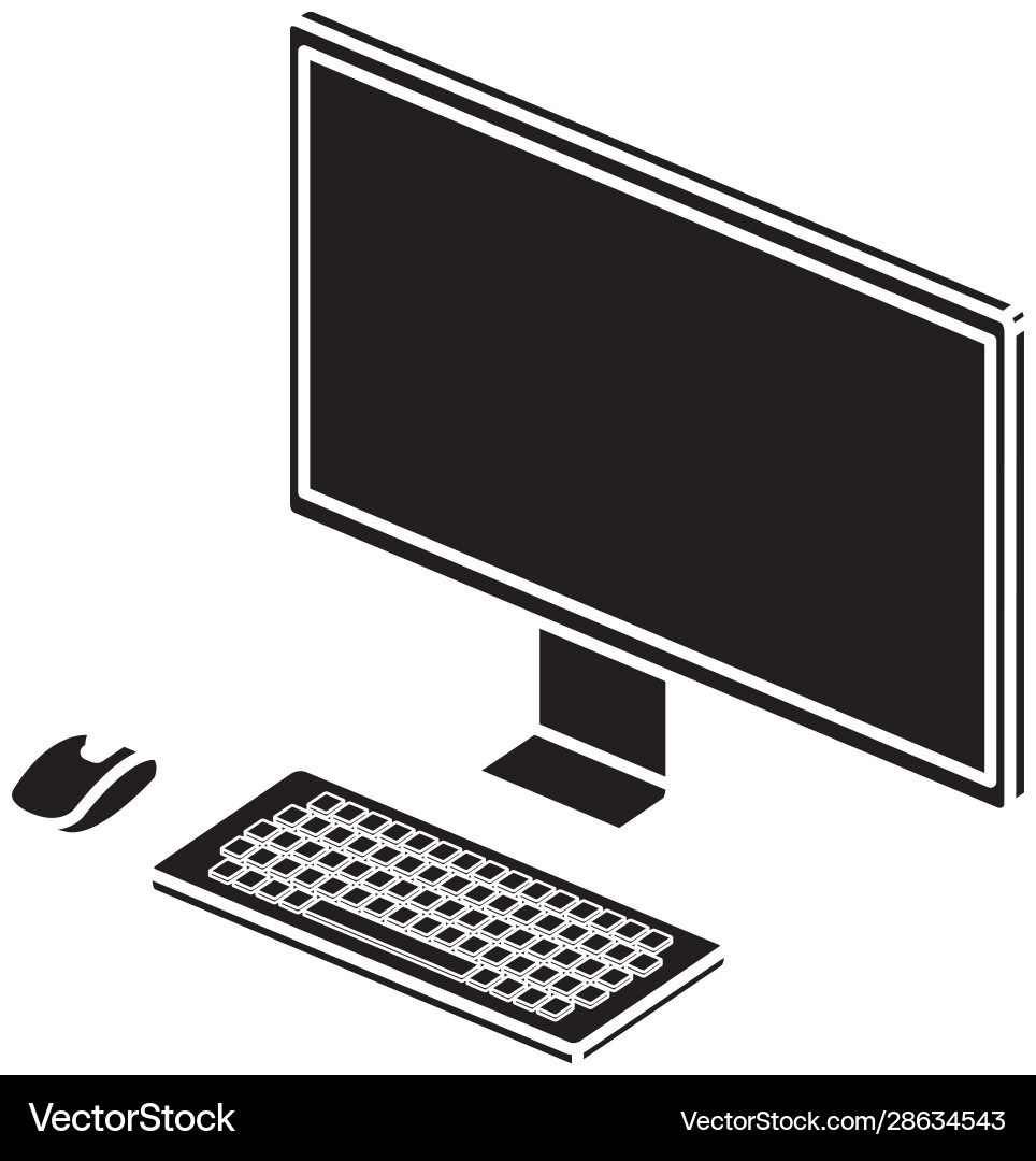 Silhouette computer desktop device isolated vector image