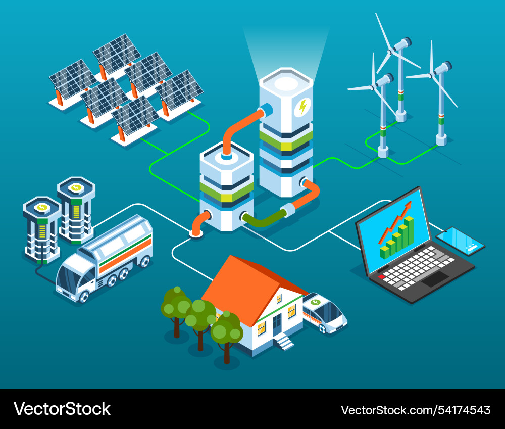 Smart industry flowchart in isometric view Smart industry flowchart in isometric view vector image