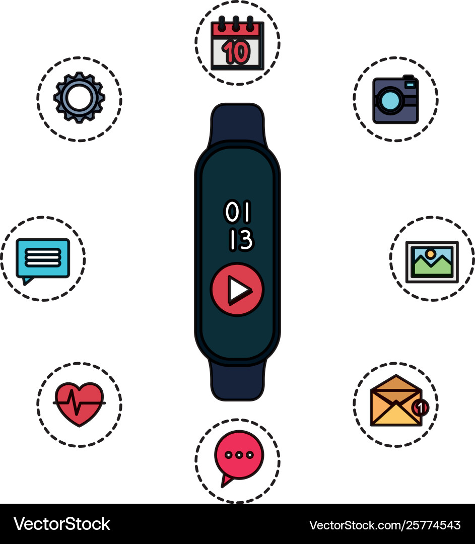 Smartwatch with media player button Smartwatch with media player button Vector Image