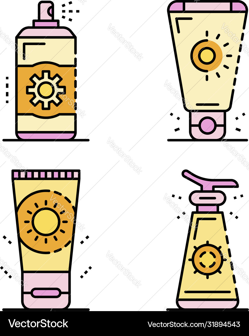 Sunscreen icon set line color Sunscreen icon set line color vector image