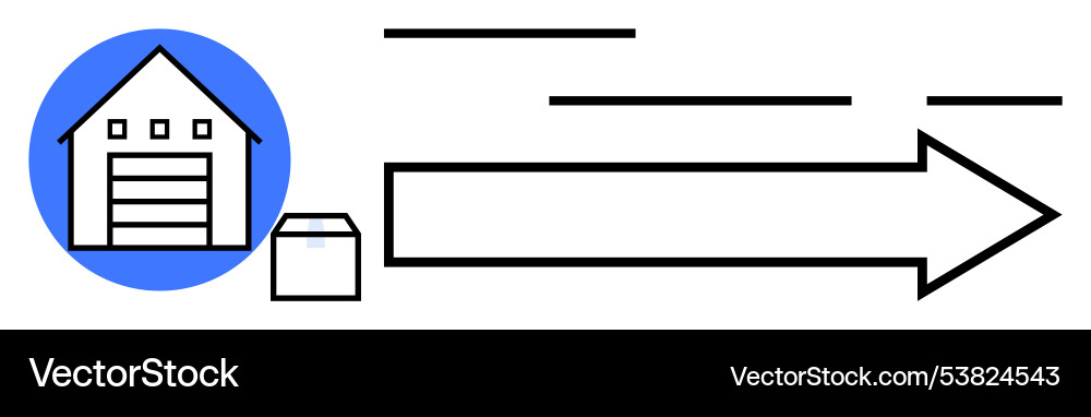 Warehouse with delivery box and large arrow Warehouse with delivery box and large arrow vector image