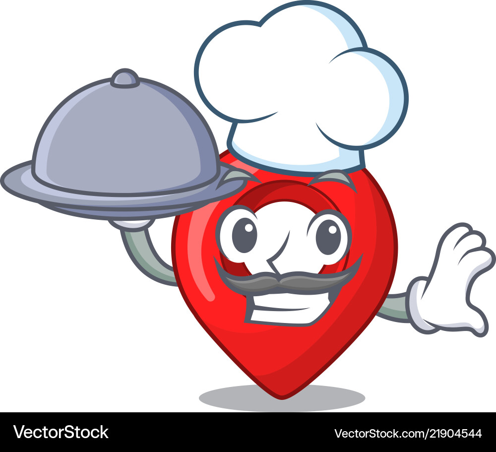 Chef with food map pointer navigation pin mascot vector image