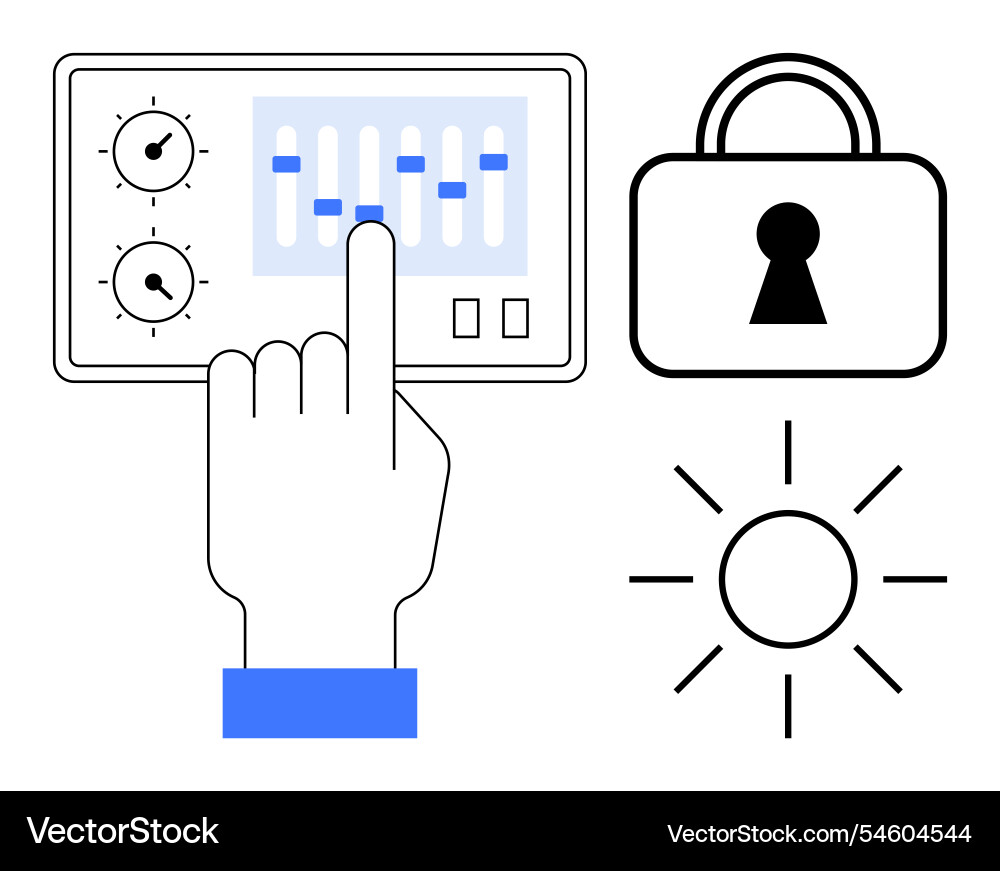 Control panel with hand adjusting settings lock vector image